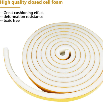 Door Weather Stripping-3 Rolls, 1/2 Inch Wide X 1/2 Inch Thick Total 20 Feet Long, Adhesive Foam Seal Tape for Window Insulation(6.5ft x 3 Rolls)