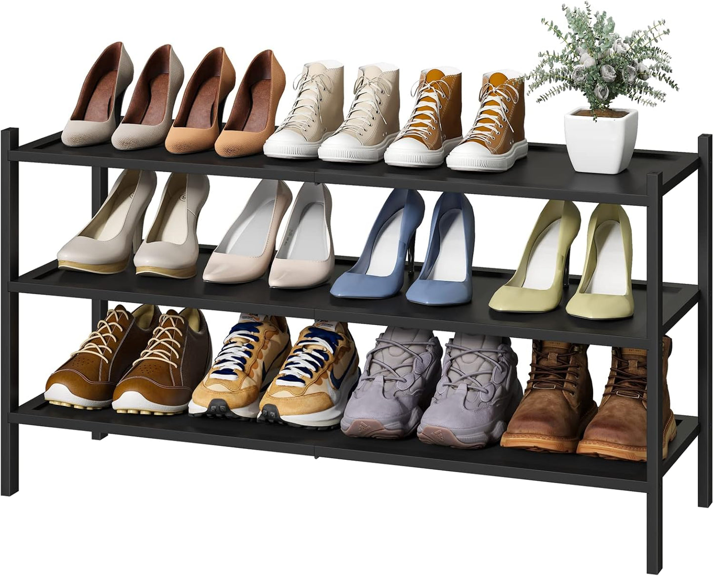 kiplant Small Shoe Rack, 4-Tier Bamboo Wood Shoe Rack for Entryway, Stackable Shoe Organizer for Hallway Closet, Free Standing Shoe Racks for Indoor & Outdoor