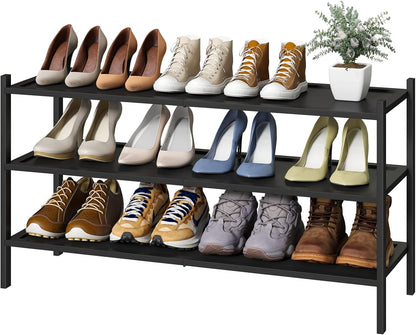 kiplant Small Shoe Rack, 4-Tier Bamboo Wood Shoe Rack for Entryway, Stackable Shoe Organizer for Hallway Closet, Free Standing Shoe Racks for Indoor & Outdoor