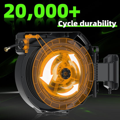 Retractable Garden Hose Reel 5/8 in x100 ft, Heavy Duty Wall Mounted Hose Reel with 10- Function Sprayer Nozzle, Any Length Lock/Automatic Slow Return System,180° Swivel Bracket