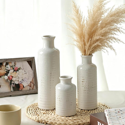 CUCUMI Ceramic Vase Set of 5, Home Decor Farmhouse Décor Handmade Pottery Vases for Pampas Grass, Dried Fresh Flowers, Table, Living Room, Kitchen, Shelf, Entryway Mantel Neutral Tones