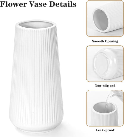 White Ceramic Vase, GUKJOB Small Cute Flower Vase for Pampas Grass, Home, Living Room, Dining Table, Farmhouse, Office Decor, Bedroom, Table, and Kitchen Shelf (White- 2PCS)