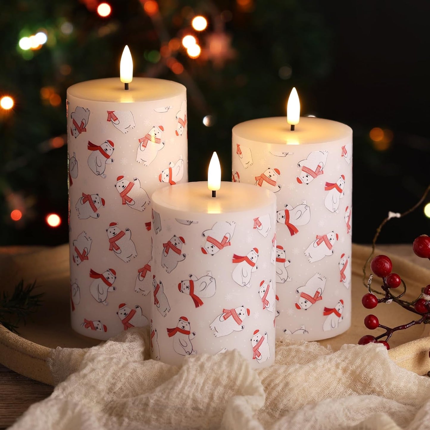 Eywamage White Real Wax Flameless Pillar Candles with Remote, Flickering Flat Top LED Battery Candles Set of 3