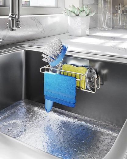 HapiRm 4 in 1 Sink Caddy Sponge Holder, SUS304 Stainless Steel Kitchen Brush Holder and Dish Cloth Hanger, Kitchen Organizers and Storage Essentials - Silver