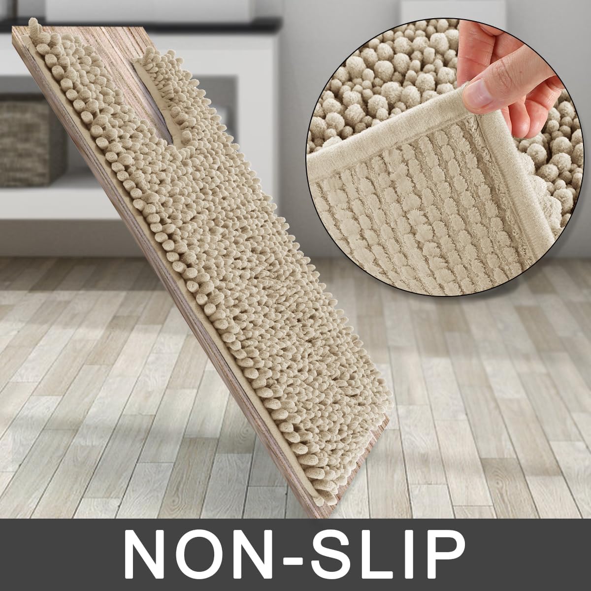 Yimobra Bathroom Rugs Non Slip Washable - Ultra Soft Absorbent Chenille Bath Mat, Quick Dry Shaggy Floor Carpet for Tub Shower, Gray Home Decor Accessories, 24x17 Inch