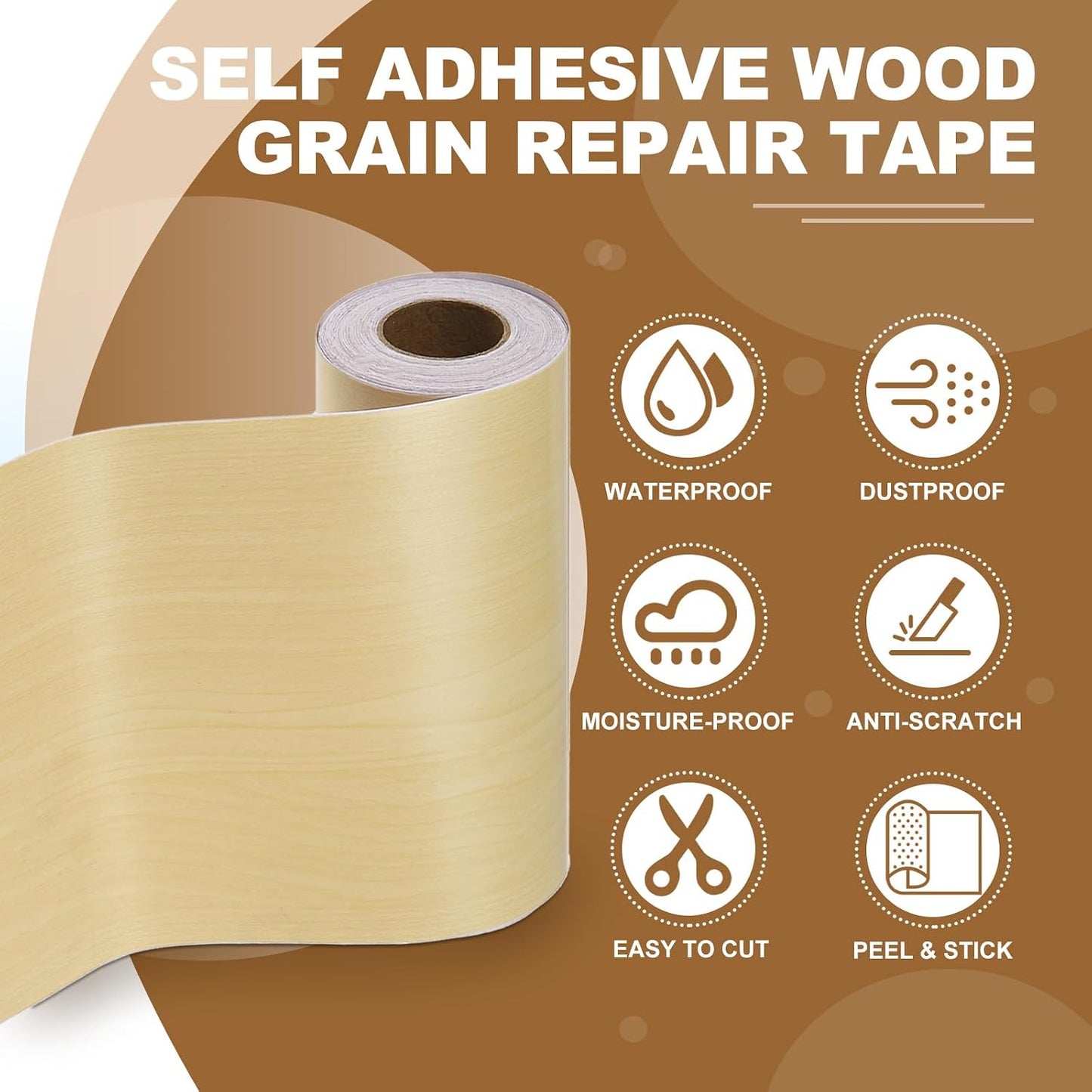 PATIKIL Self Adhesive Wood Grain Repair Tape 33'x 3", Multi-Use Realistic Wood Grain Repair Patch for Furniture Floor Door Table Chair Windows Handicraft DIY, Yellow Teak