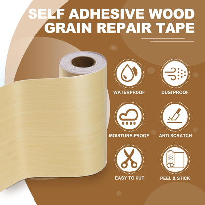 PATIKIL Self Adhesive Wood Grain Repair Tape 33'x 3", Multi-Use Realistic Wood Grain Repair Patch for Furniture Floor Door Table Chair Windows Handicraft DIY, Yellow Teak