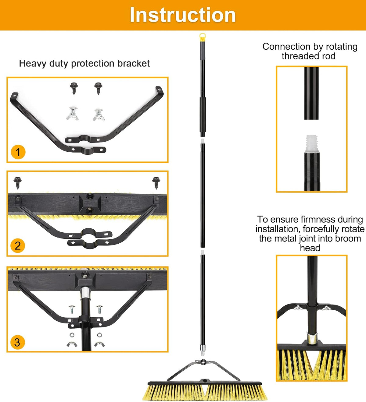 KeFanta 18 Inches Push Broom Outdoor- Heavy Duty Broom with 63" Long Handle for Deck Driveway Garage Yard Patio Warehouse Concrete Floor Cleaning