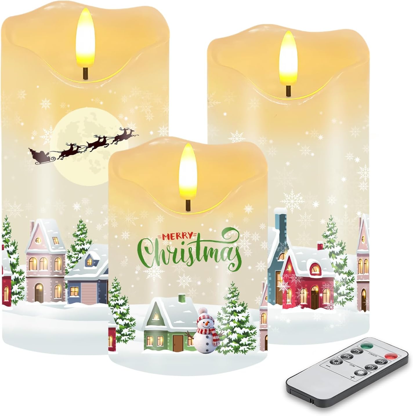 Flameless Candles Lights, Set of 3 Flickering LED Candles with Remote & Timer, Dimmable Electric Pillar Candles Battery Operated, Green Candles for Home St. Patrick’s Day Christmas Decor (Green)