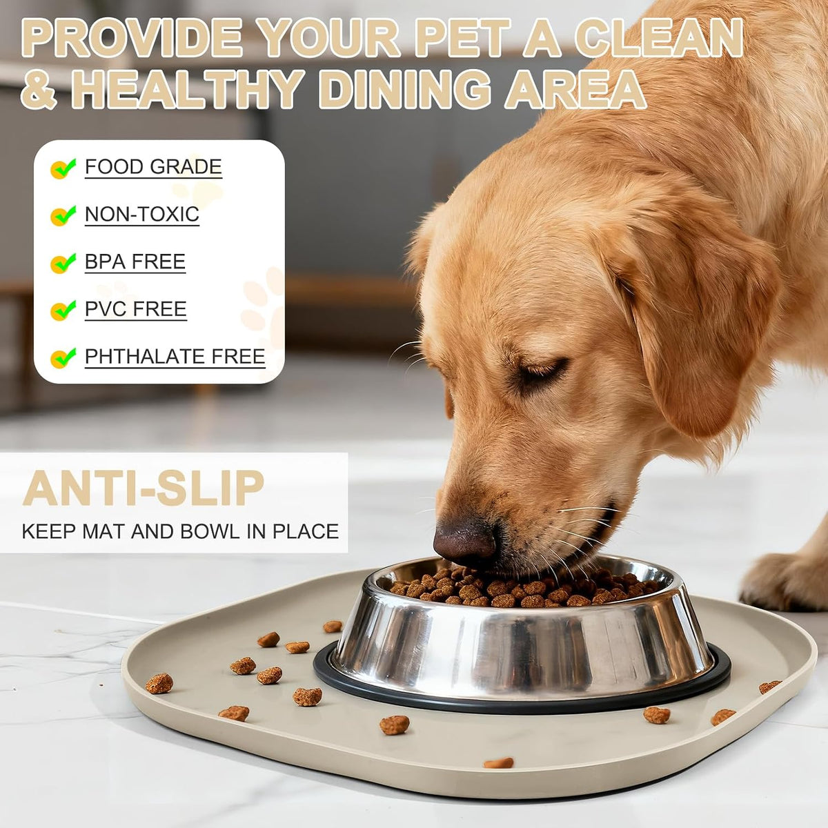 SMILOOL Silicone Pet Food Mat with Raised Edge for Food and Water Bowl, Dog Feeding Mats, Cat Food Trays for Floor Waterproof, Rubber Tray for Dogs and Cats, 19 x 12 x 0.7 Black