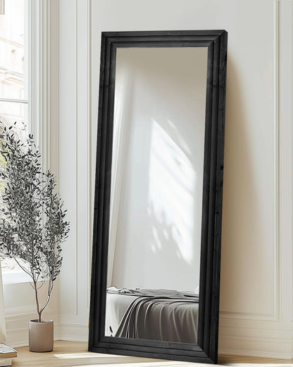 Full Length Mirror 65"x22" with Stand Solid Wood Frame Floor Large Mirror for Living Room, Bedroom Hanging Standing or Leaning Wall-Mounted, New Black