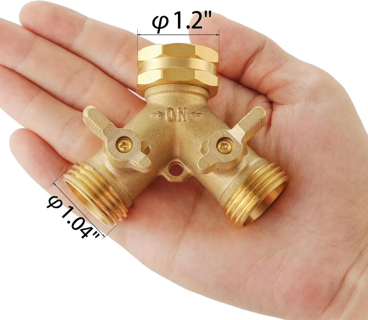 Garden Hose Splitter 2 Way Heavy Duty, Outdoor Faucet Splitter 2 Way, Solid Brass Spigot Splitter Hose Y Splitter with Shutoff Valve