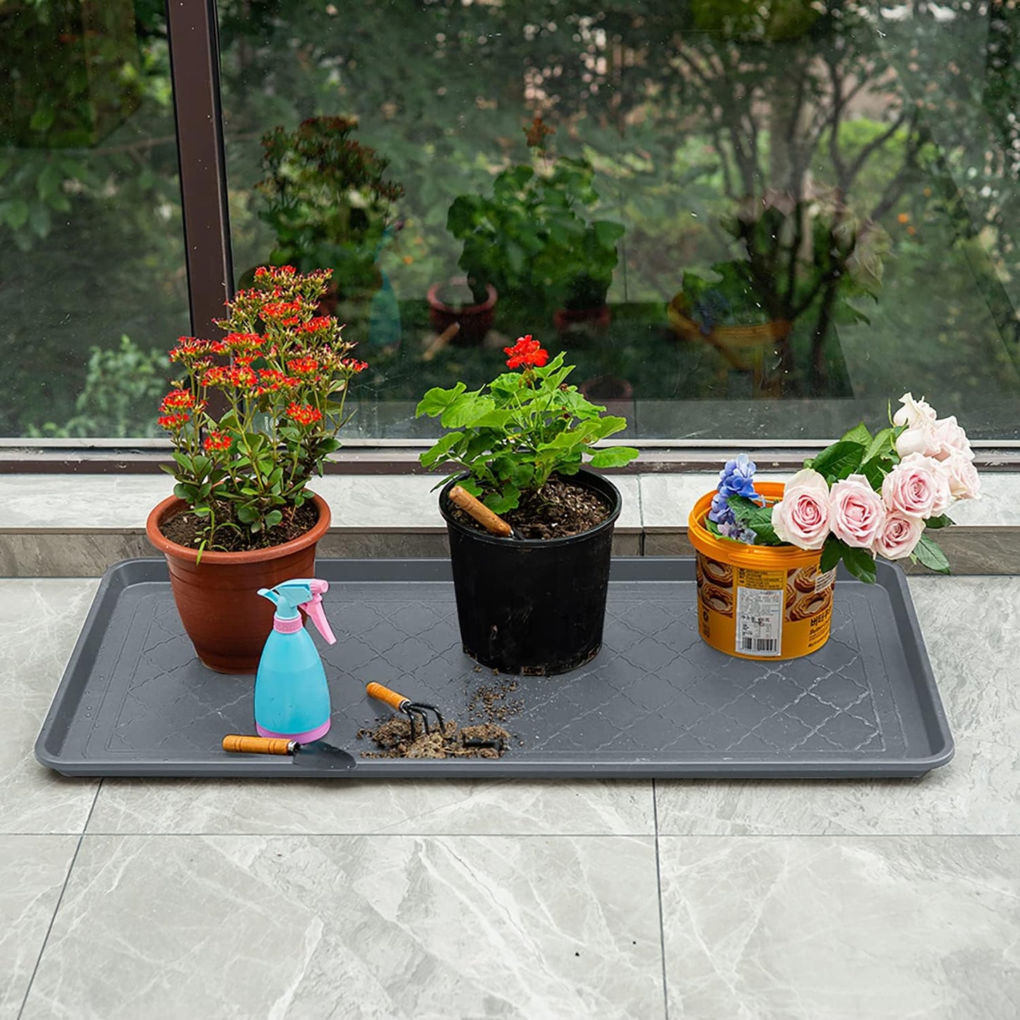 Extra Large All-Weather Boot Tray 40x20 in, Waterproof Shoe Mat with 1.25 in Raised Edge, Recycled Polypropylene Floor Protector for Entryway and Mudroom, Black