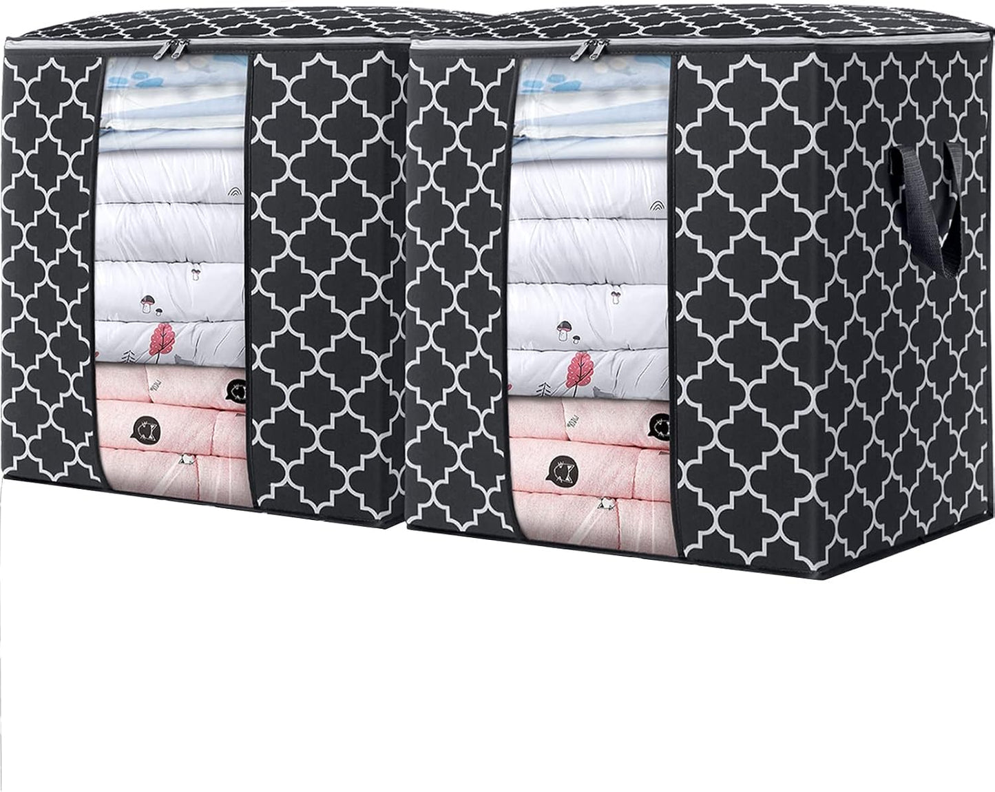 WISELIFE Storage Bags 3 Pack/100L Large Blanket Clothes Organization and Storage Containers for Comforters,Bedding, Foldable Organizer with Reinforced Handle, Clear Window, Sturdy Zippers,Gray
