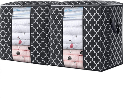 WISELIFE Storage Bags 3 Pack/100L Large Blanket Clothes Organization and Storage Containers for Comforters,Bedding, Foldable Organizer with Reinforced Handle, Clear Window, Sturdy Zippers,Gray