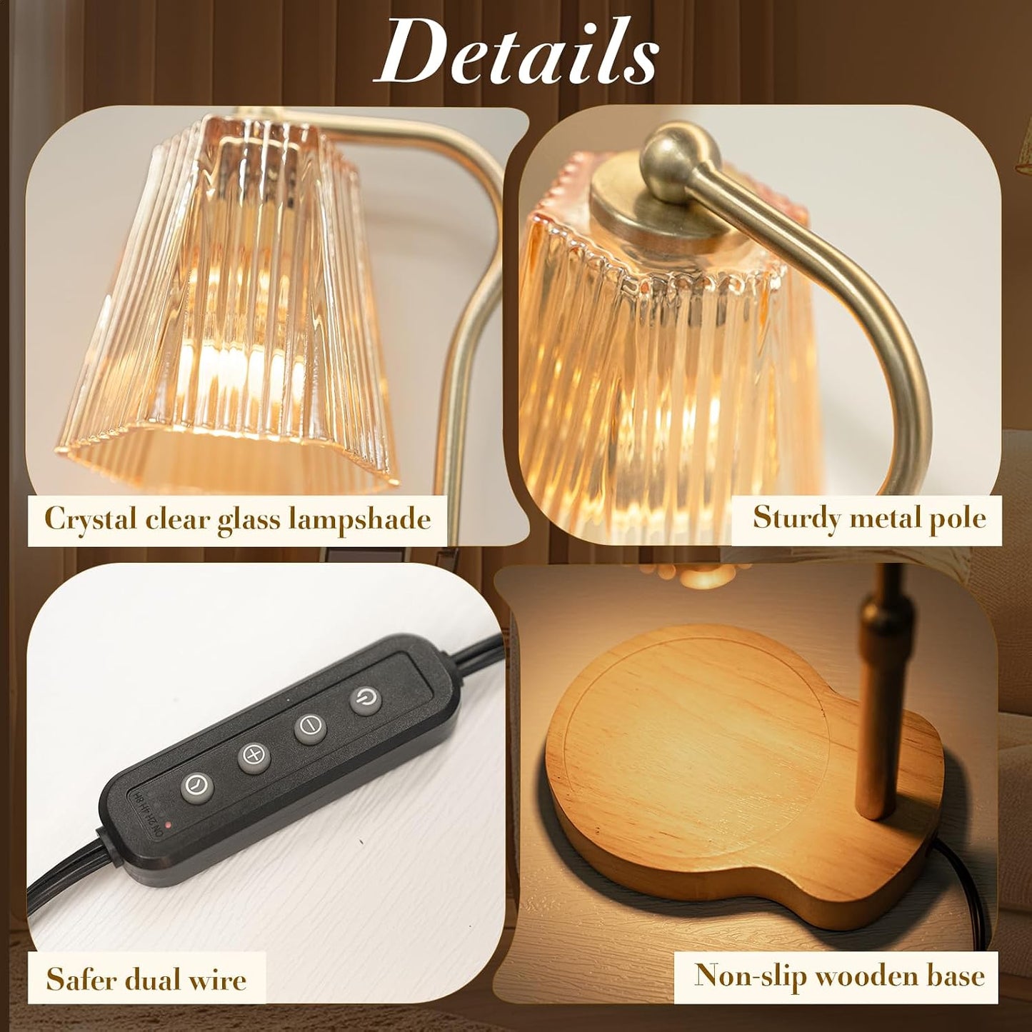 Candle Warmer Lamp with Timer & Dimmable Settings, Adjustable Height Flameless Scented Wax Melter for Jar Candles, Elegant Home Decor Warmer Lamp with 2 Bulbs, Gift for Women Mom Friend Family, Black
