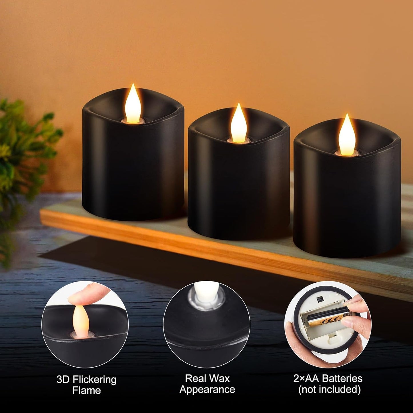 3x4 Flickering Flameless Candles Set of 3,Real Wax Pillar LED Candles,with Timer,4 inch Flameless Candles with Remote,for Party Wedding Holiday Home Decor,Ivory