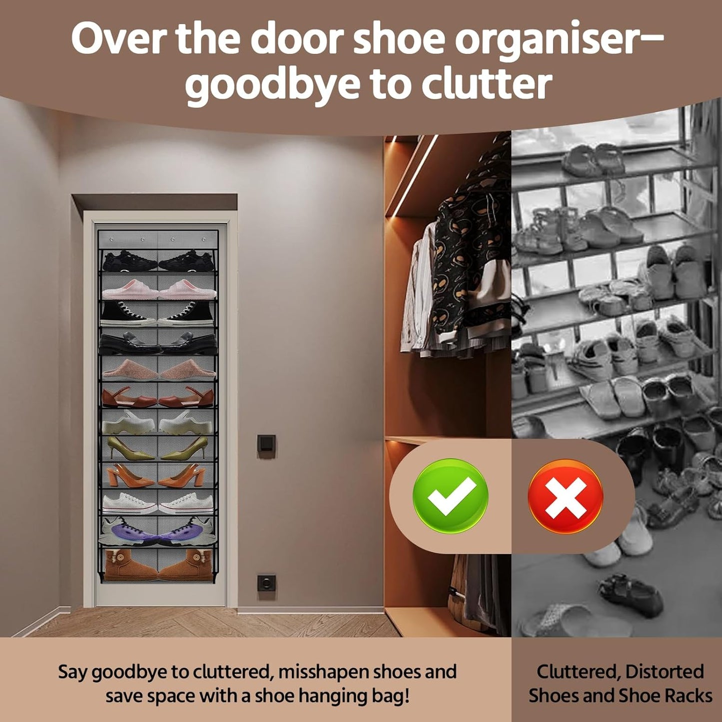 PAULONE 12 Pocket Over the Door Shoe Organizer,Reusable Breathable Large Mesh Bag Men's & Women's Sneaker Organizer,Shoe Organizer for Kids,Hanging Shoe Storage Hanging Bag (White)