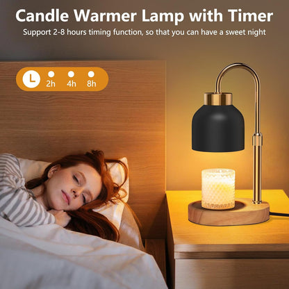 Candle Warmer Lamp with Timer Dimmer, Height & Brightness Adjustable | Black Electric Wax Warmer for Women Mom, Christmas & Birthday Gift, House Warming Gift New Home Decor