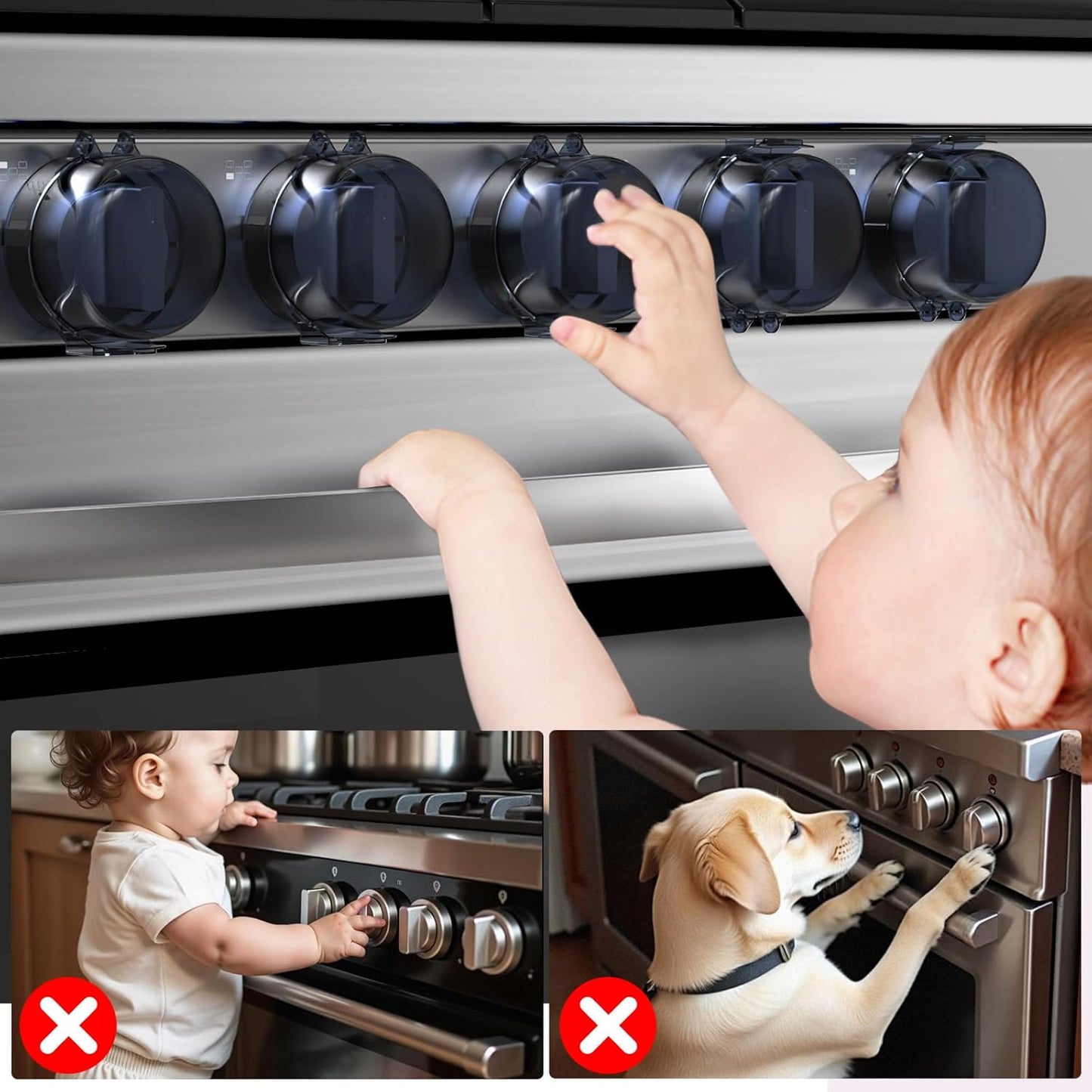 Stove Knob Safety Covers Child Proof Oven Gas Stove Knob Covers for Child Safety, Heat-Resistant, Easy Installation, Baby Proofing Kitchen Gas Range Oven Knobs Locks, Black, 5 Pack