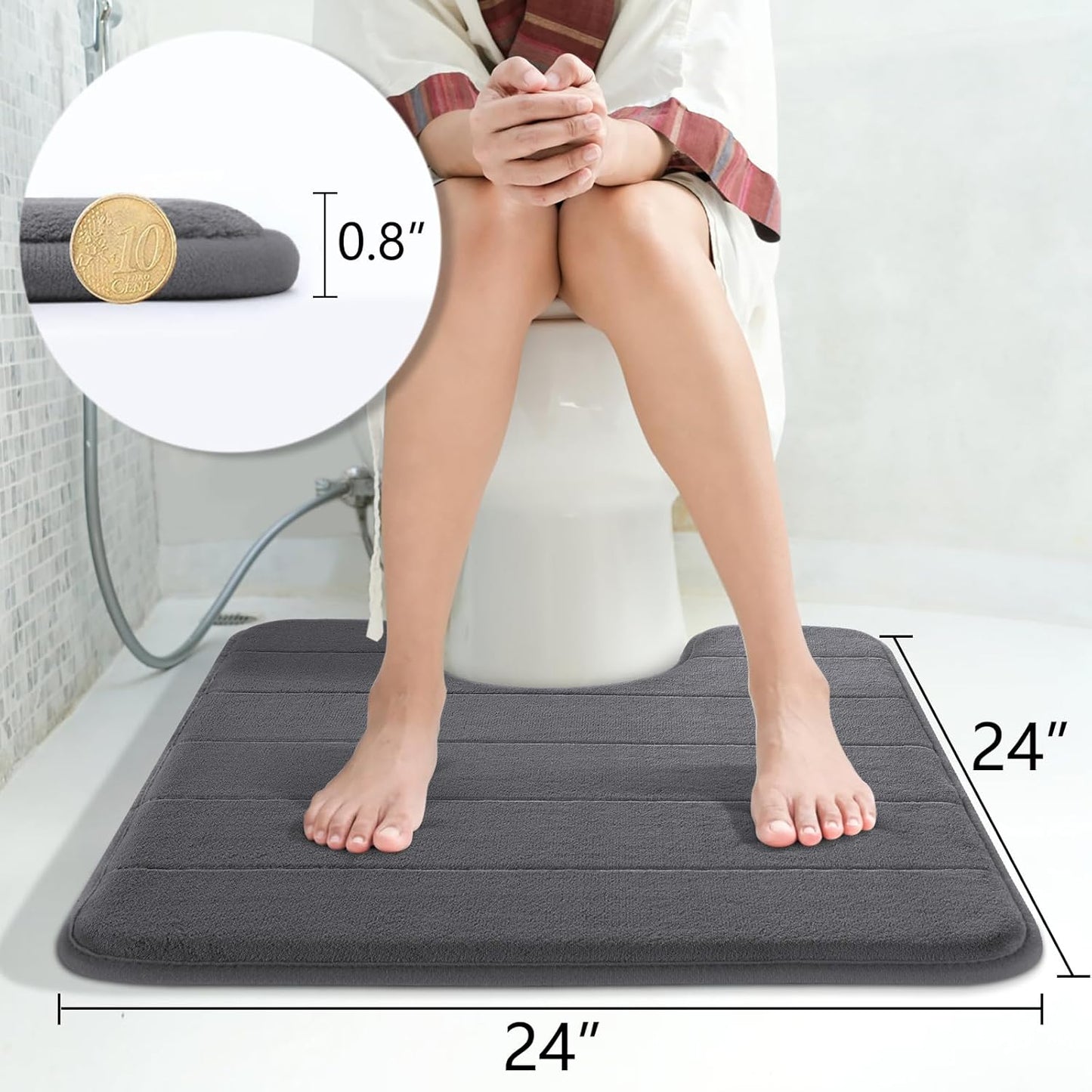 Yimobra Memory Foam Bath Mat, Super Soft Absorbent Bathroom Rug Non Slip, Quick Dry, Machine Washable Floor Carpet for Tub Shower, Home Decor Accessories, 24x17, Grey