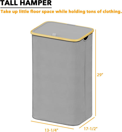 SpaceAid Double Laundry Hamper 2 Section with Lid and Removable Laundry Bags, 160L Clothes Basket with Bamboo Handles, Large Collapsible Hamper for Bedroom, Bathroom, Dorm, Laundry Room - White