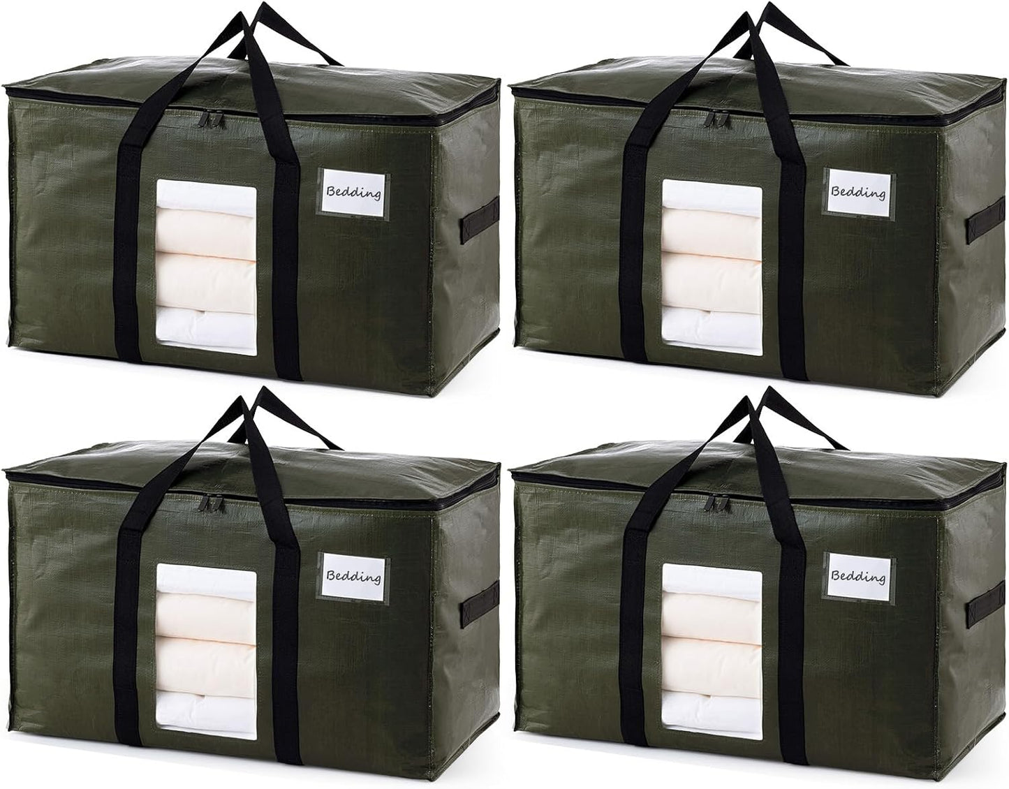 TAILI Extra Large Moving Bags, 4 Pack Blue Heavy Duty Totes For Storage with Visible Window, Wrap Around Handles, Storage Bags for Space Saving, Alternative to Moving Boxes