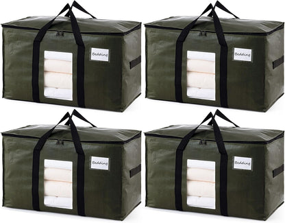 TAILI Extra Large Moving Bags, 4 Pack Blue Heavy Duty Totes For Storage with Visible Window, Wrap Around Handles, Storage Bags for Space Saving, Alternative to Moving Boxes