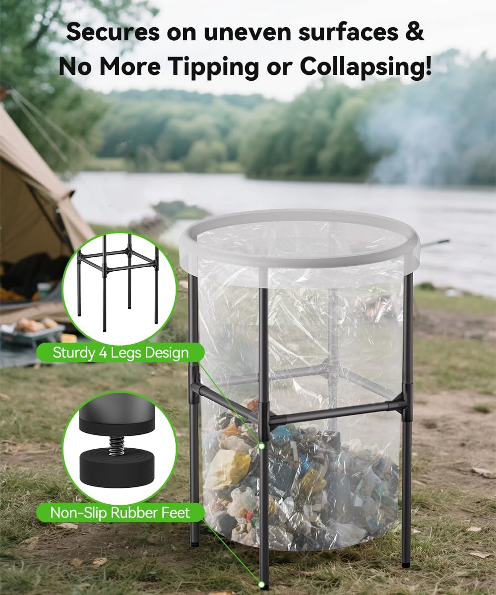 Heavy-Duty Garden Trash Bag Holder – 30-45 Gallon Outdoor Yard Waste Bag Stand Metal Frame Lawn Leaf Bag Holders with Adjustable Feet, Detachable Legs for Leaves, Yard Waste, Camping (M)