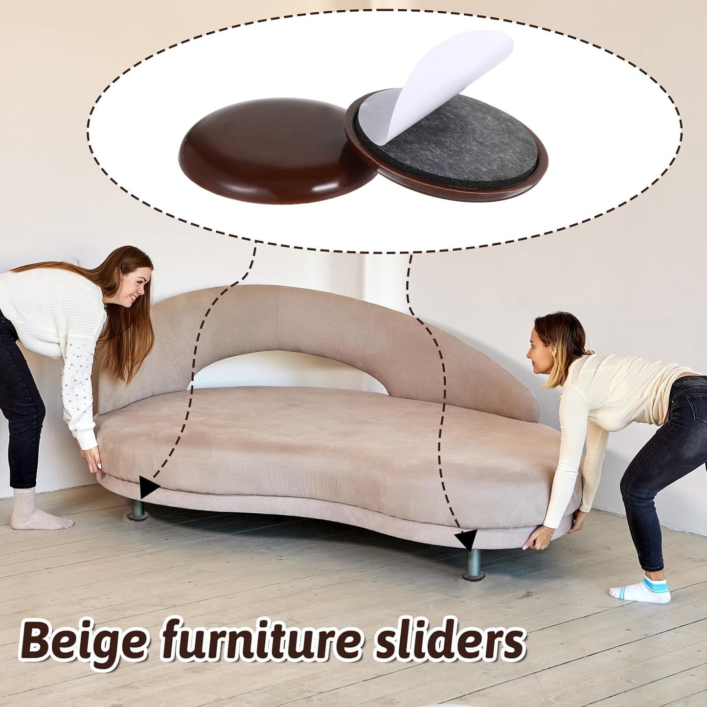 12Pcs Furniture Sliders for Carpeted Floors, 2-inch Stick Furniture Movers Self Adhesive Chair Gliders for Easy Moving on Carpet and Hardwood Floors(Coffee)