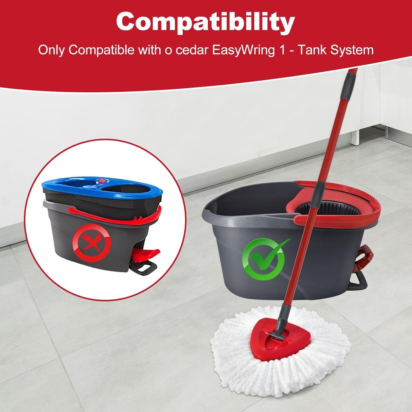 Spin Mop Handle,Mop Replace Heads,Brush and Base Compatible with O Cedar EasyWring 1 Tank,2 Microfiber Mop Refills and Brush,4-Section 30-58" Mop Handle,Mop Base Combo Set for Wet/Dry Floor Cleaning