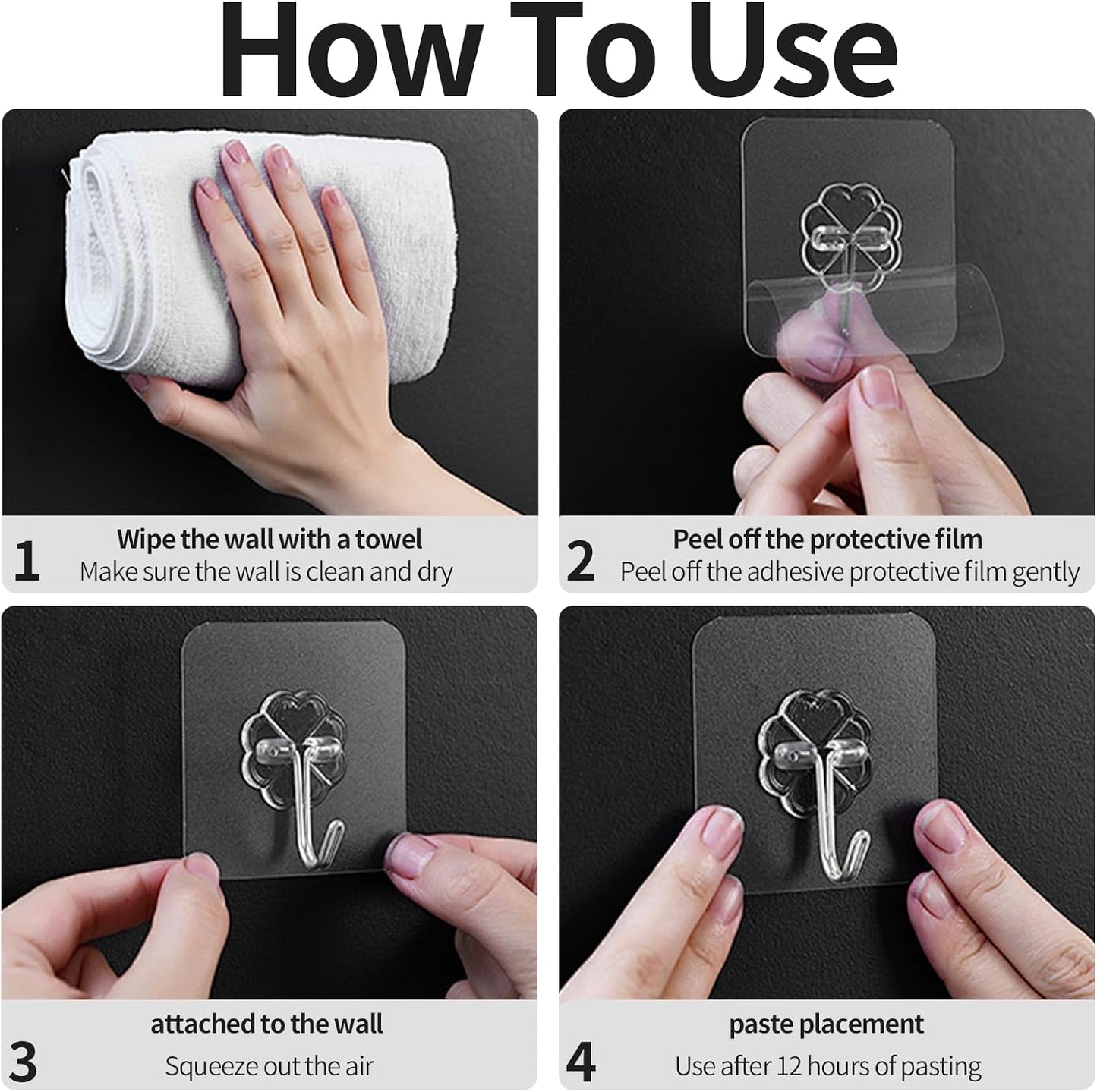 Adhesive Hooks, Hold 33lb(Max) Heavy Duty Sticky Hooks,Waterproof and Rustproof Wall Hooks for Hanging Can be Use Kitchen Bathroom Ceiling Office Window Home Improvement (Transparent 10PCS)