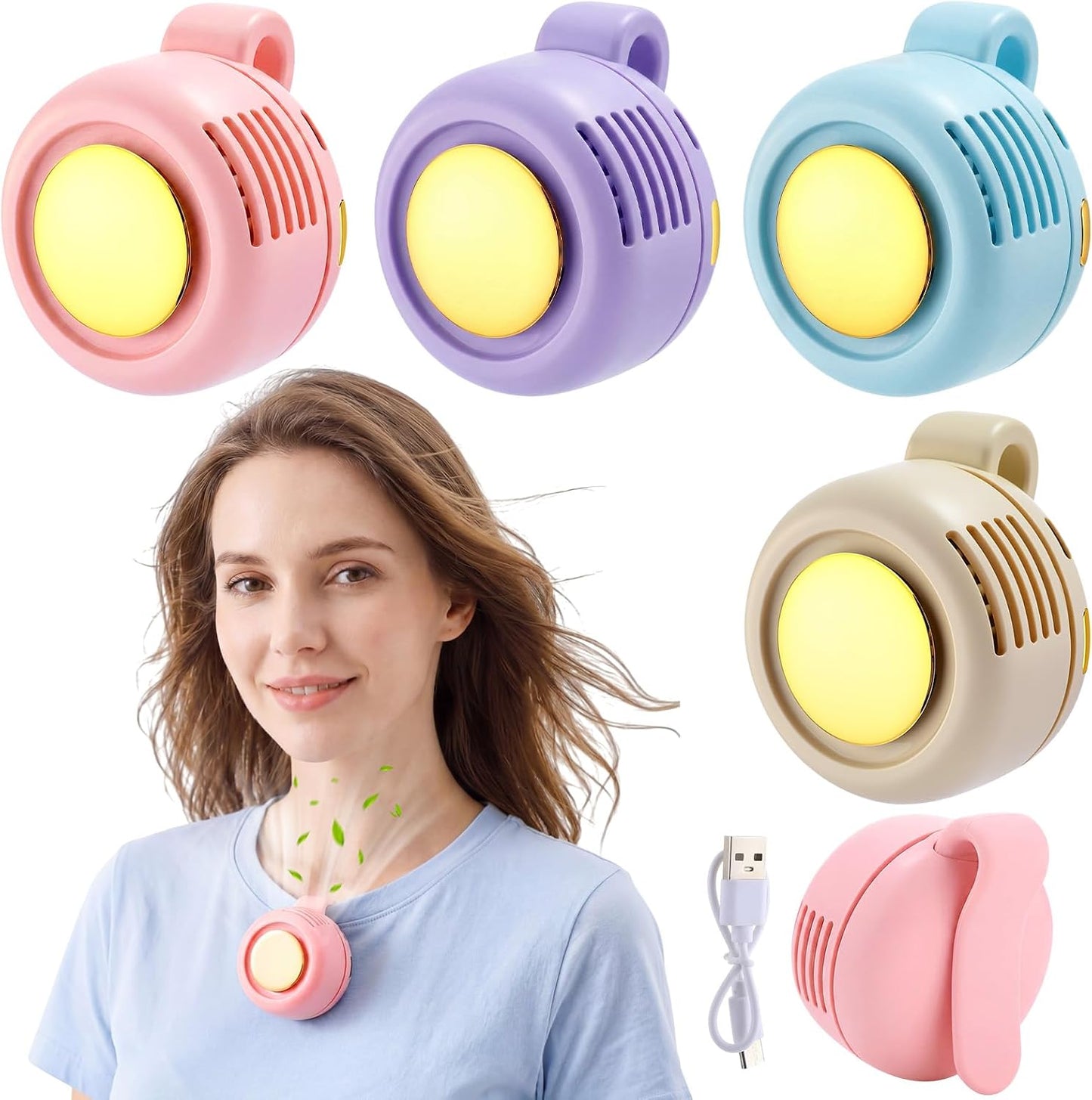 4 Pack 360° Portable Silent Mini Bladeless Electric Fan, Small Fan Clip on for Shirt & Waist, 3 Speeds Rechargeable Whirlwind Cooling Fans for Outdoor Travel Office(Pink)