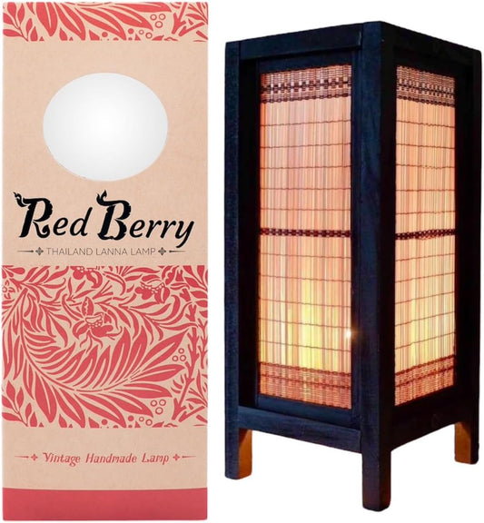 RED BERRY THAILAND LANNA LAMP-Thai Vintage Handmade Asian Bamboo Art Handcraft Japanese Lamp Table Lights or Floor Wood Table Lamp (Bamboo Art New)