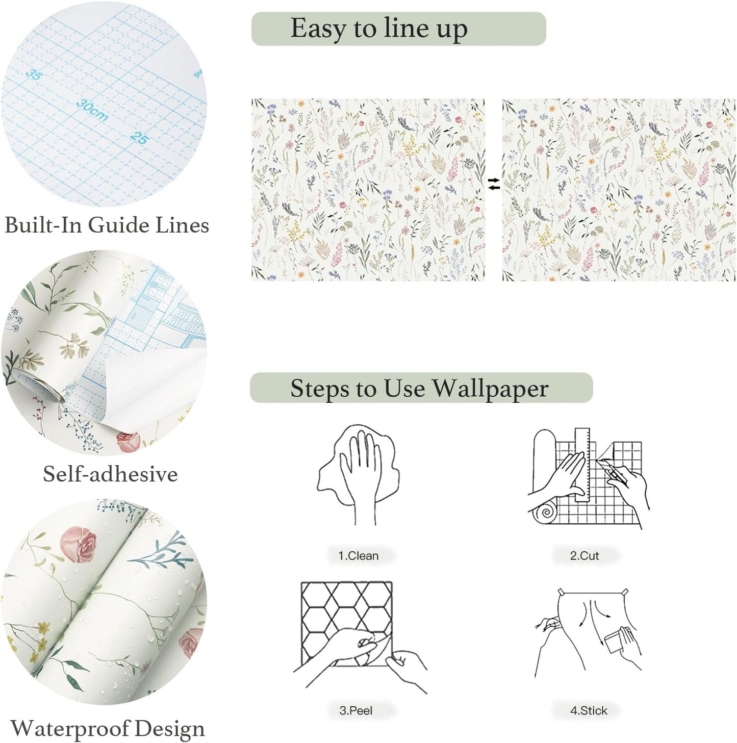 Dimoon 17.3''x78.7'' Vintage Peel and Stick Wallpaper Boho Beige Neutral Contact Paper White Floral Bird Wallpaper Removable Botanical Renter Friendly Modern Wall Paper Bedroom Bathroom Vinyl Roll