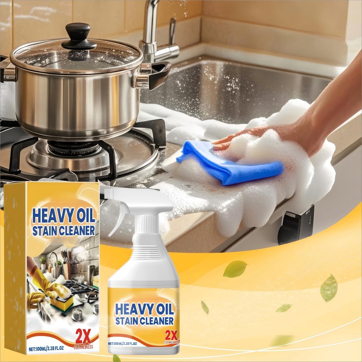 Wanban 2pc Heavy Duty Degreaser Cleaner Spray - Kitchen Heavy Oil Clean for Stubborn Oil Stains, All-Purpose Cleaner & Kitchen Degreaser for Tough Surfaces