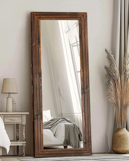 Full Length Mirror 65"x22" with Stand Solid Wood Frame Floor Large Mirror for Living Room, Bedroom Hanging Standing or Leaning Wall-Mounted, New Black