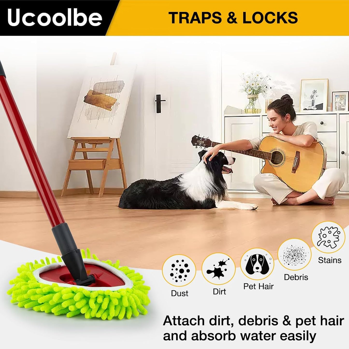 Spin Mop Replacement Head for O Cedar 2 Tank RinseClean, 4 Microfiber mop Refill, 1 Scrub Brush, 1 Mop Stick, 1 Mops Base, Deep Cleaning, 30" to 58" Mop Handle Replacement
