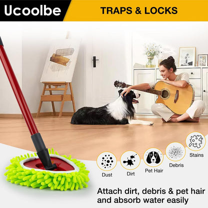 Spin Mop Replacement Head for O Cedar 2 Tank RinseClean, 4 Microfiber mop Refill, 1 Scrub Brush, 1 Mop Stick, 1 Mops Base, Deep Cleaning, 30" to 58" Mop Handle Replacement