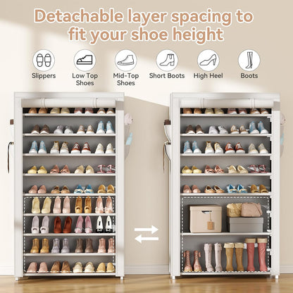 LANTEFUL Shoe Rack with Covers - 10 Tiers Tall Shoe Rack Organizer Large Capacity Shoe Shelf Storage 40 Pairs Space Saving Vertical Shoe Storage Organizer for Closet, Entryway, Dorm, Bedroom