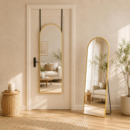 Full Length Mirror with Stand, 71"x28" Arched Full Body Large Stand Up Aluminum Frame Floor Standing Mirror, Freestanding Hanging Leaning Mounted for Bedroom Living Room Entryway Gold