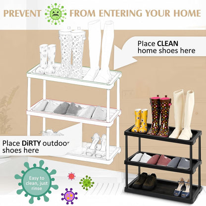 Cinnvoice Boot Tray Rack for Entryway Plastic Waterproof Shoe Mat Tray Large Storage Shelf for Indoor Outdoor Entryway Hallway Closet Use in All Seasons Black(28" d X 14.5" w X 29" h)