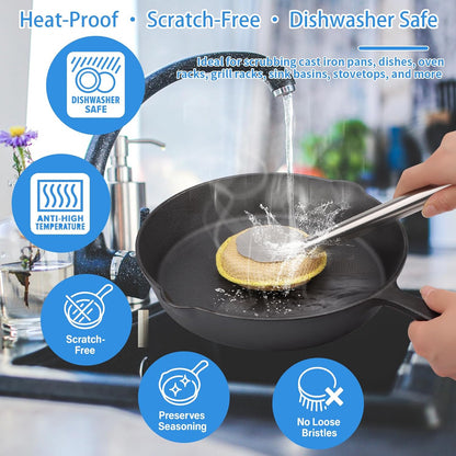 Oven Racks Clean Brush, Cast Iron Wok Skillet Scrubber Brush Non-Scratch, Long Handle, Heat-Resistant Kitchen Cleaning Brush for Wok,Pan, Indoor Grates, Pans, Oven Racks, Cook Rack, Dish