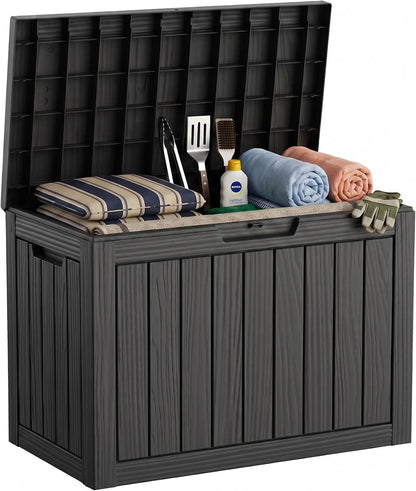 230 Gallon Large Outdoor Storage Box Waterproof, UV Resistant Resin Deck Box with Hydraulic Rod & Lockable Latch for Patio Furniture, Outside Storage Box for Garden Tools, Patio Cushions, Black