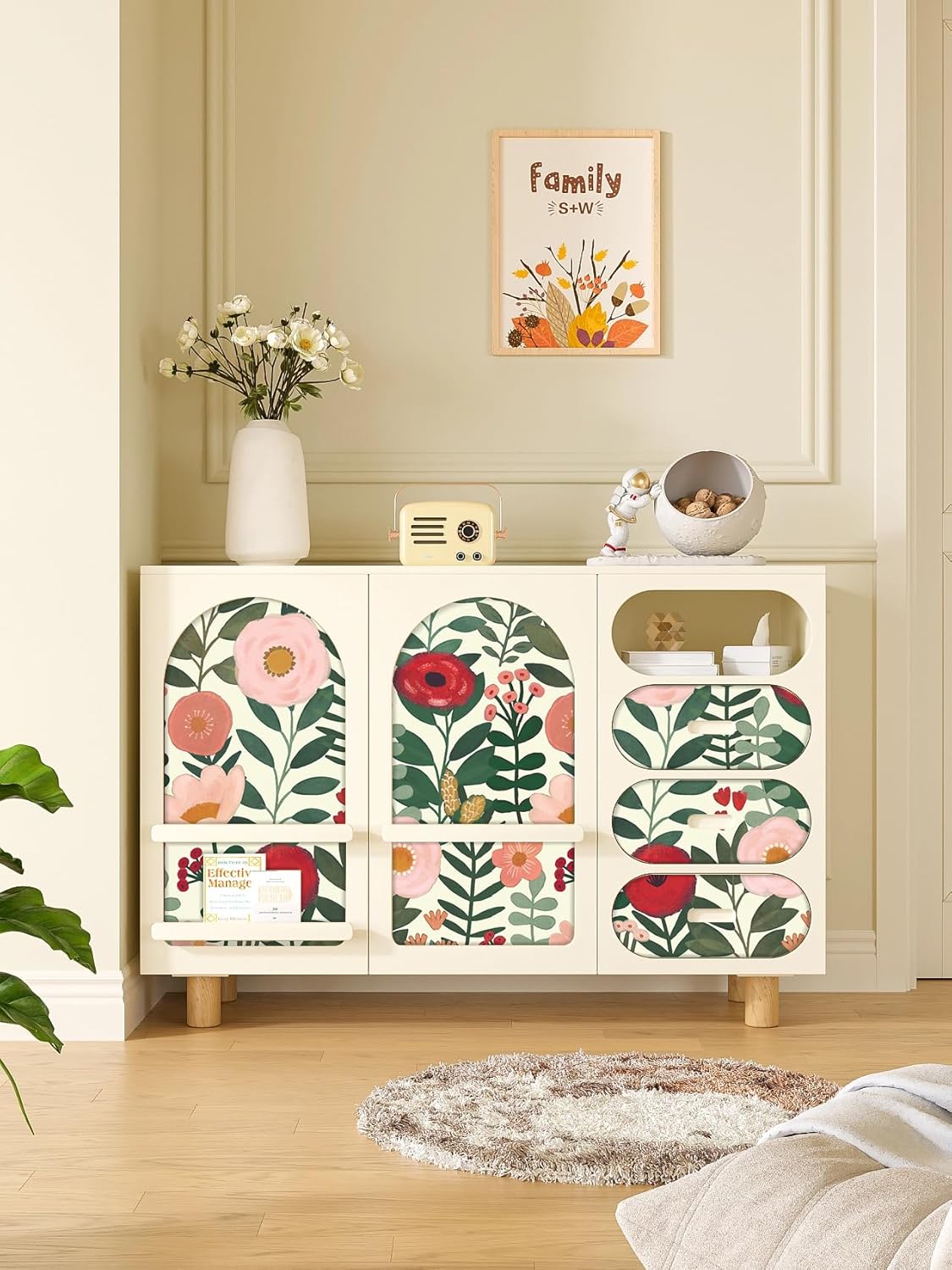 HAOKHOME Floral Peel and Stick Wallpaper Boho Vintage Wall Paper Removable for Bathroom Nursery Beige/Pink/Red Contact Paper 17.3in x 9.8ft