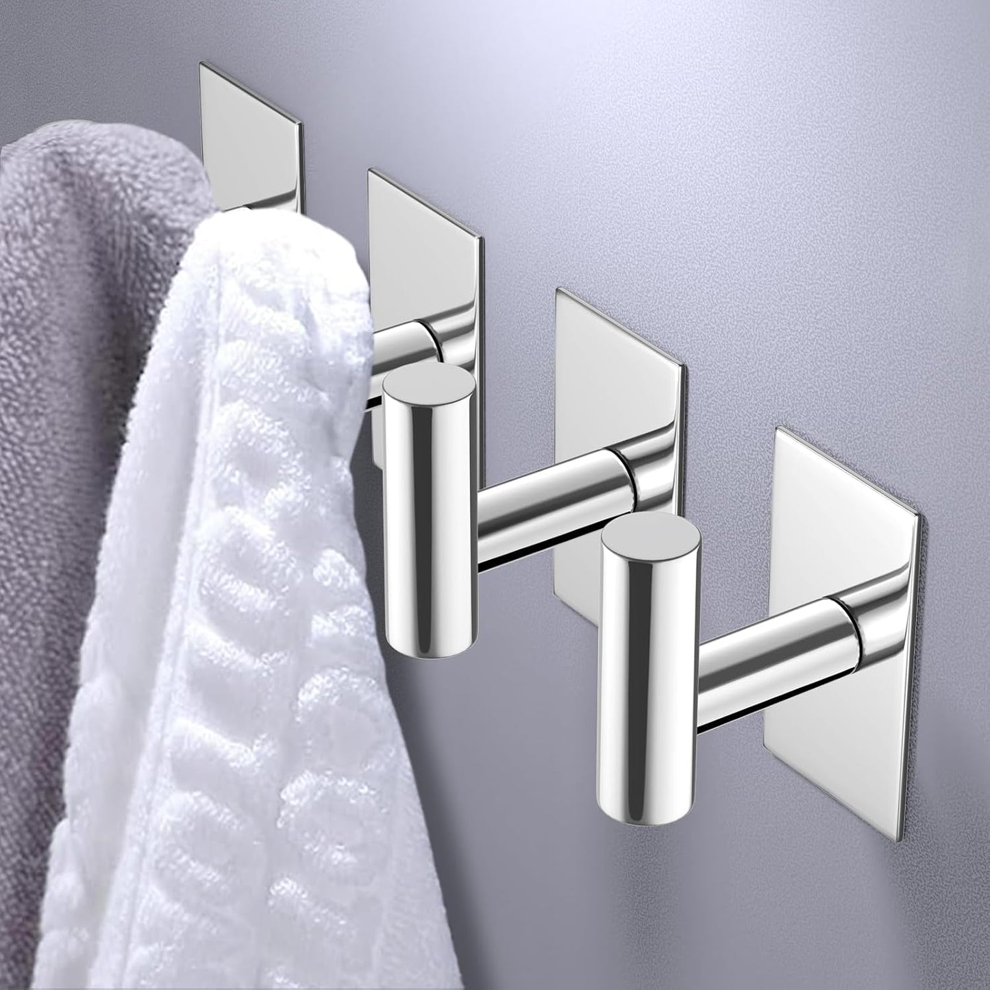 VAEHOLD Wall Towel Hooks, Heavy Duty Sticky Holder Waterproof Towel Hooks for Hanging Coat, Clothes, Closet Hook Wall Mount for Kitchen (Silver, 4 Pack)