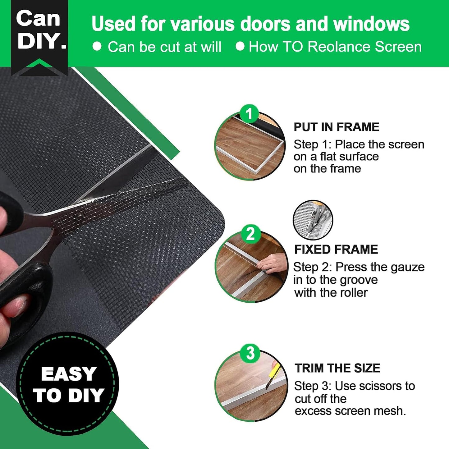 QWR Pet Proof Window Screen Replacement Kit, 39"x118" Durable High Hardness Screen Mesh Replacement Window Screens Repair Kit for Sliding Screen Door,Patio and Windows.(Folded Package with Tool Kit)