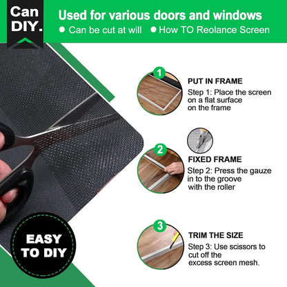 QWR Pet Proof Window Screen Replacement Kit, 39"x118" Durable High Hardness Screen Mesh Replacement Window Screens Repair Kit for Sliding Screen Door,Patio and Windows.(Folded Package with Tool Kit)