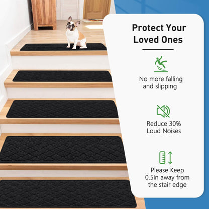 Non Slip Stair Treads for Wooden Steps,15 Pack 8" X 30" Stairs Carpet Treads Indoor with Reusable Peel and Stick Adhesive for Kids Elders and Pets