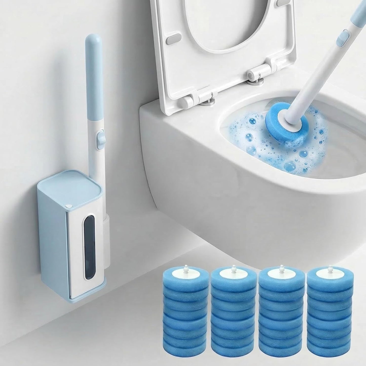 RV Toilet Brush, RV Accessories, Wall Mount Toilet Brush, 64 Toilet Refills | Hands Free Toilet Brush, One-Button Release, RV Toilet Brush and Holder Set, Compact Design, Camper Bathroom Accessories